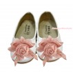 Sparkle Bling Light Pink Rose With White Patent Leather Slip On Girl School Casual Shoes 898White-4